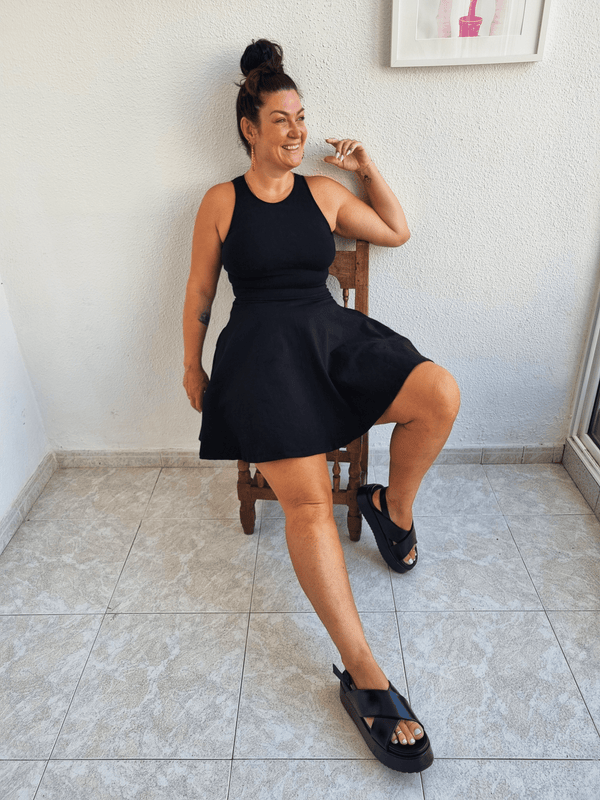 Jola Mini Dress Iza Neck in Black - Manners London