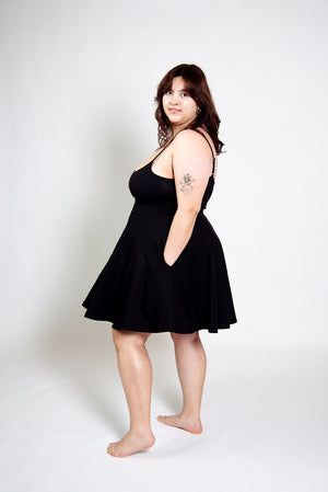 Jola Pocket Skater Mini Dress and Skirt in Black - Manners London
