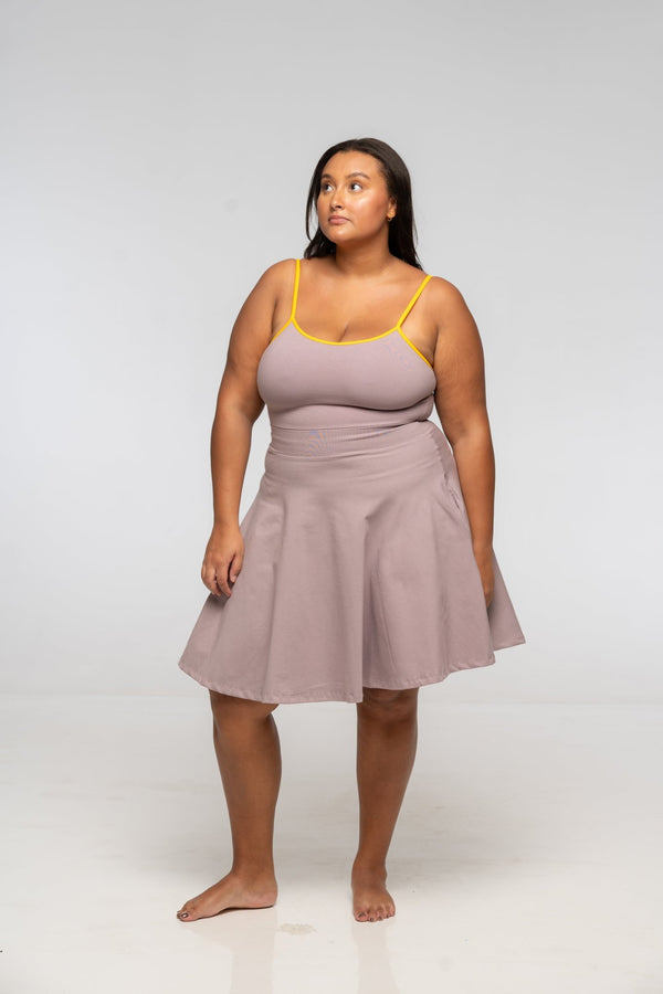 Jola Pocket Skater Mini Dress in Dust / Mango - Manners London