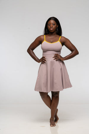 Jola Pocket Skater Mini Dress in Dust / Mango - Manners London