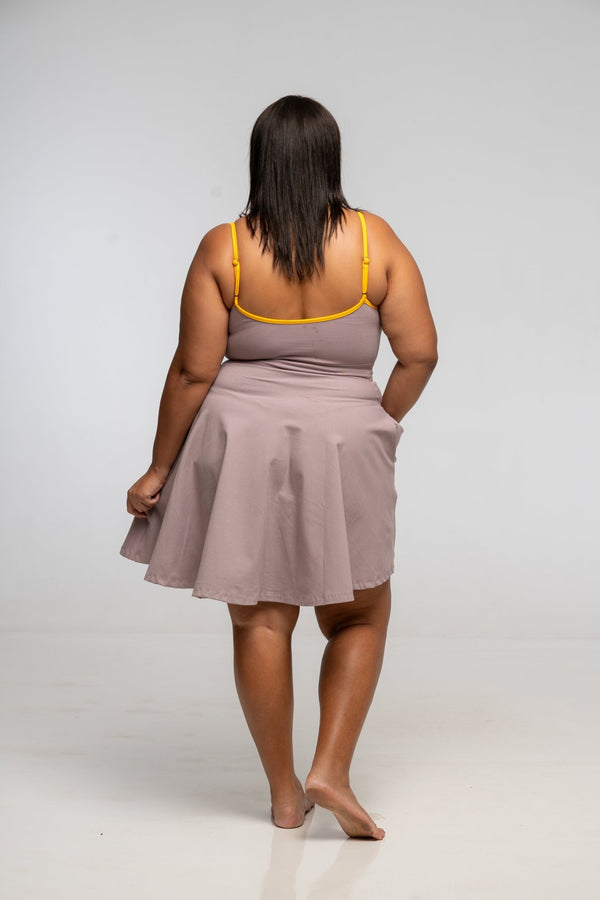 Jola Pocket Skater Mini Dress in Dust / Mango - Manners London