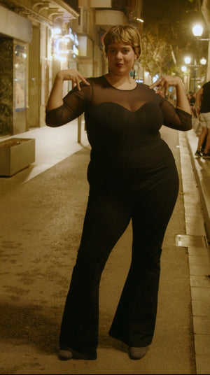 Kupu Bodysuit 3/4 Sleeved and Mesh in Black - Manners London