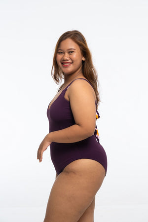 Le Snack Reversible One Piece in Spicy Leopard Print and Deep Plum - Manners London
