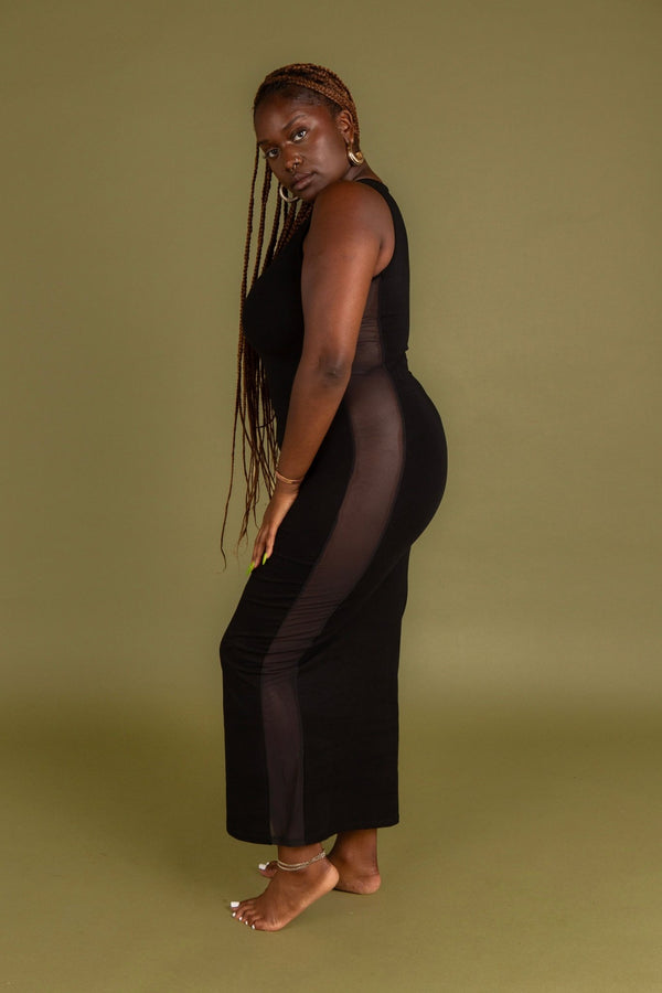 Mesh Midi Dress in Black - Manners London