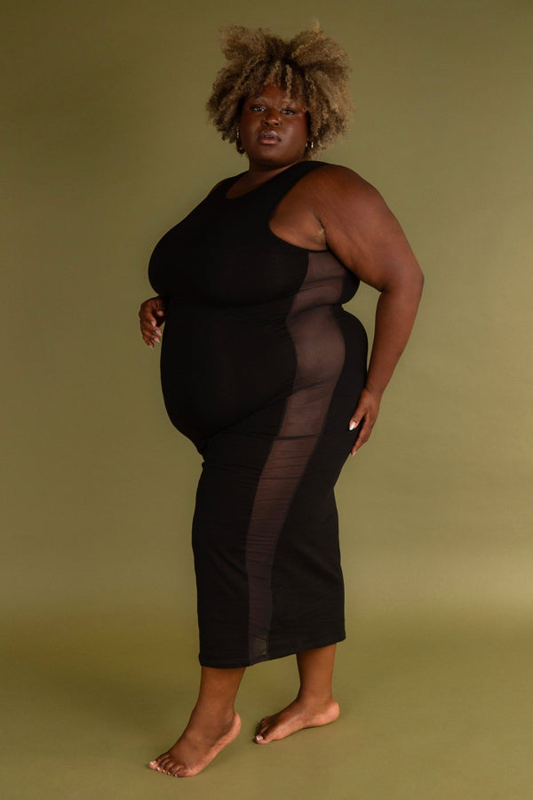 Mesh Midi Dress in Black - Manners London