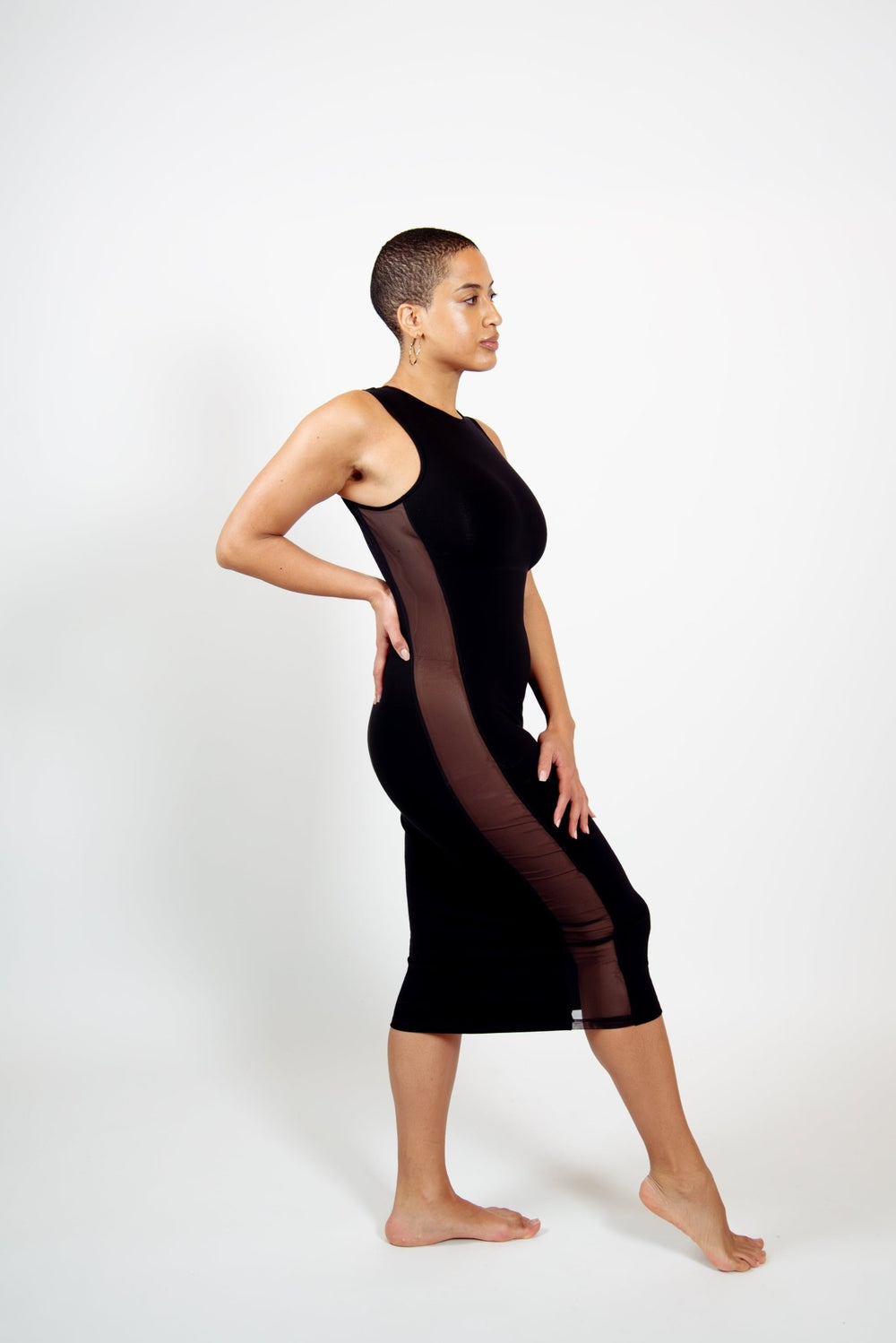 Mesh Midi Dress in Black - Manners London