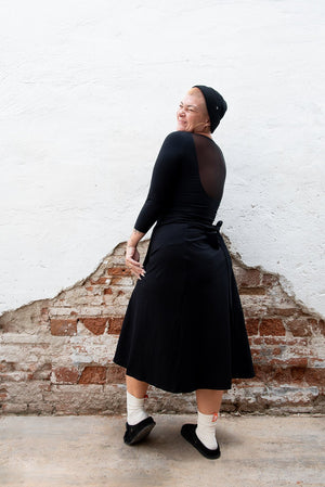 Mesh Scoop Back Top Full Length (7/8 Sleeve) in Black - Manners London