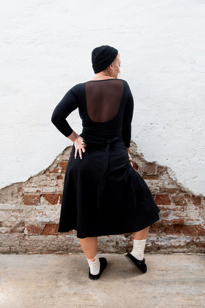 Mesh Scoop Back Top Full Length (7/8 Sleeve) in Black - Manners London
