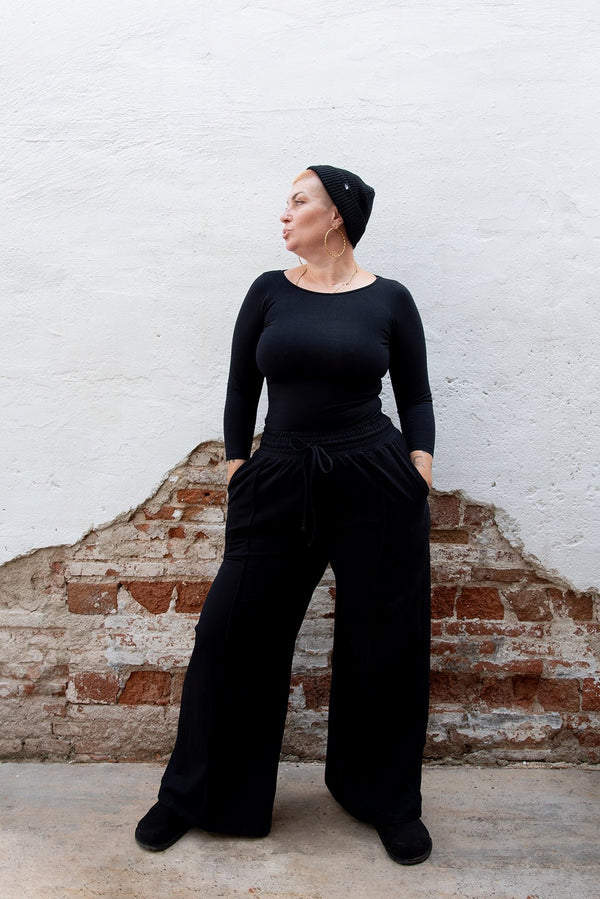Mesh Scoop Back Top Full Length (7/8 Sleeve) in Black - Manners London