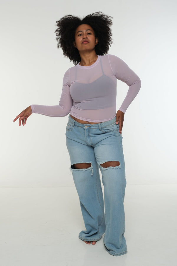 Mesh Top long sleeve in Lavender - Manners London