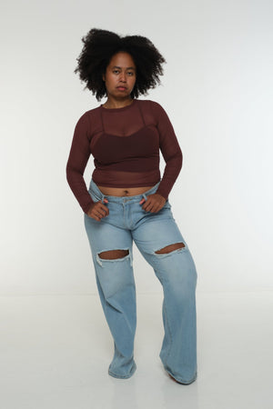 Mesh Top long sleeve in Pecan - Manners London