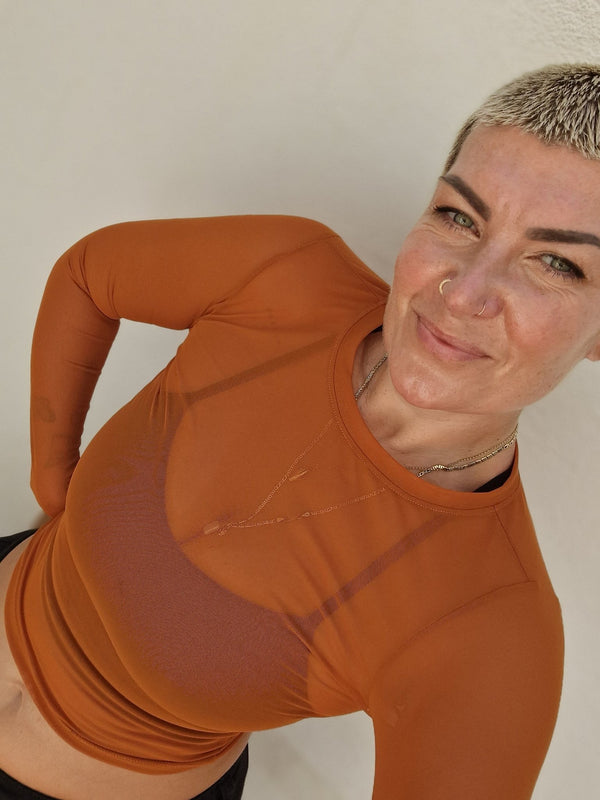 Mesh Top long sleeve in Pumpkin - Manners London