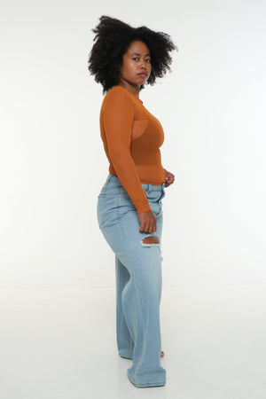 Mesh Top long sleeve in Pumpkin - Manners London
