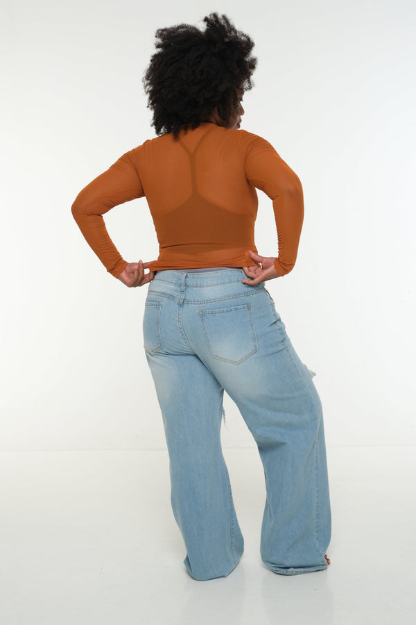 Mesh Top long sleeve in Pumpkin - Manners London