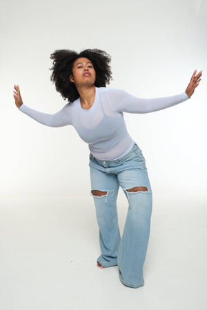 Mesh Top long sleeve in Sky - Manners London