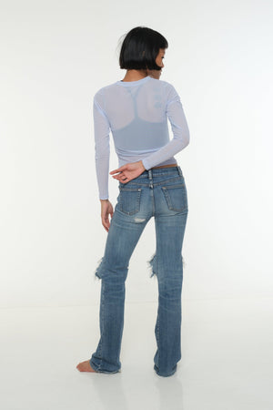 Mesh Top long sleeve in Sky - Manners London