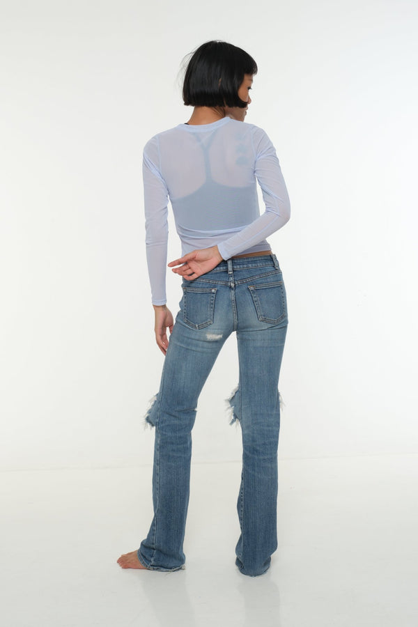 Mesh Top long sleeve in Sky - Manners London