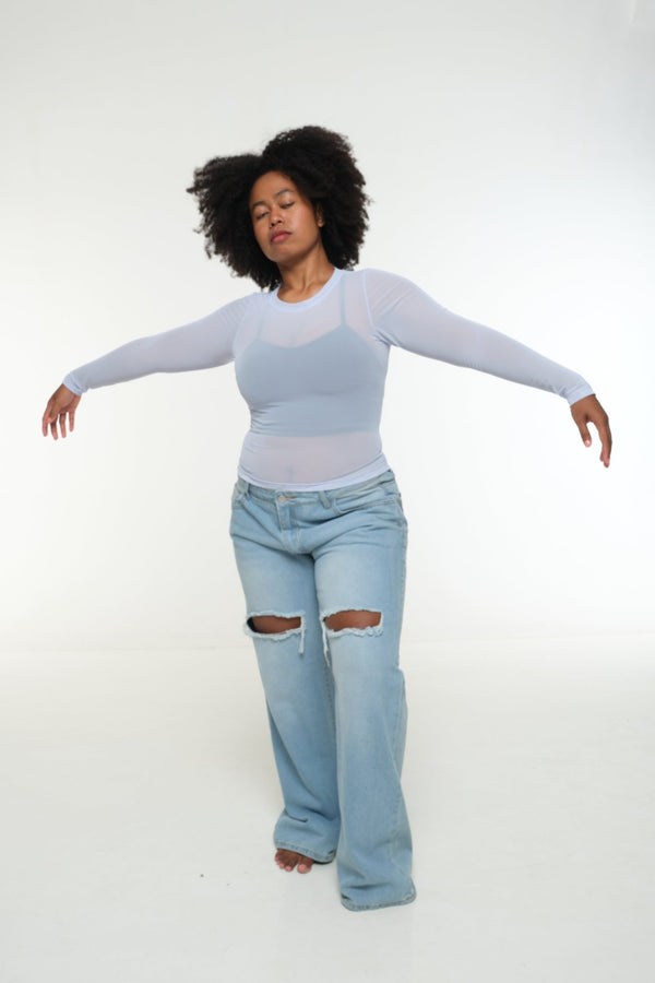 Mesh Top long sleeve in Sky - Manners London