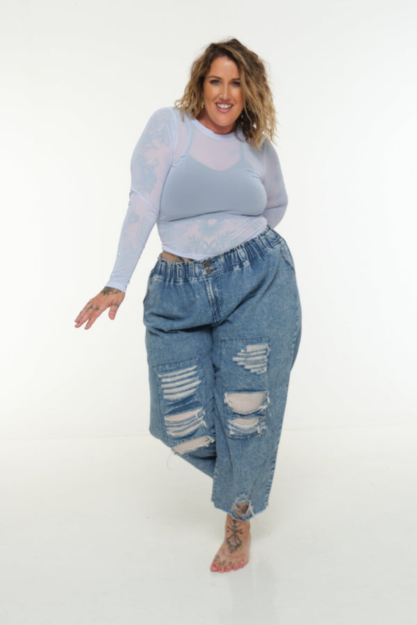 Mesh Top long sleeve in Sky - Manners London