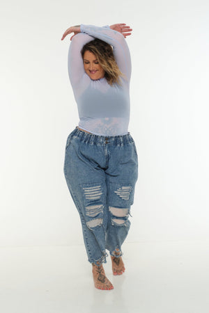 Mesh Top long sleeve in Sky - Manners London