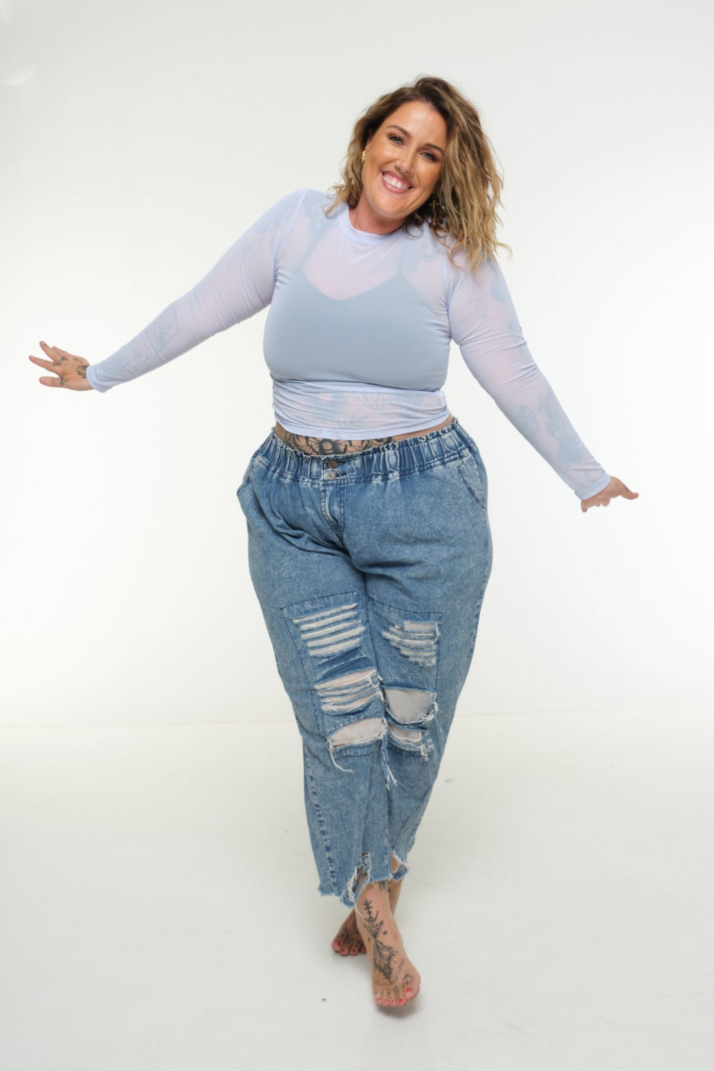 Mesh Top long sleeve in Sky - Manners London