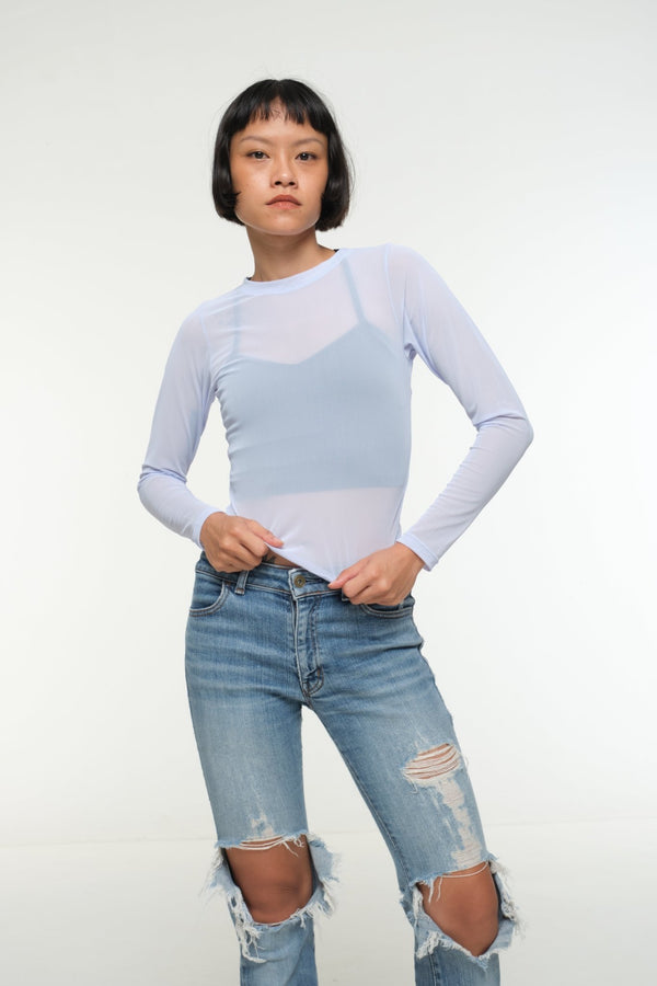 Mesh Top long sleeve in Sky - Manners London
