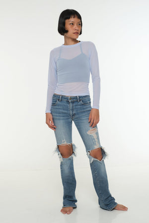 Mesh Top long sleeve in Sky - Manners London