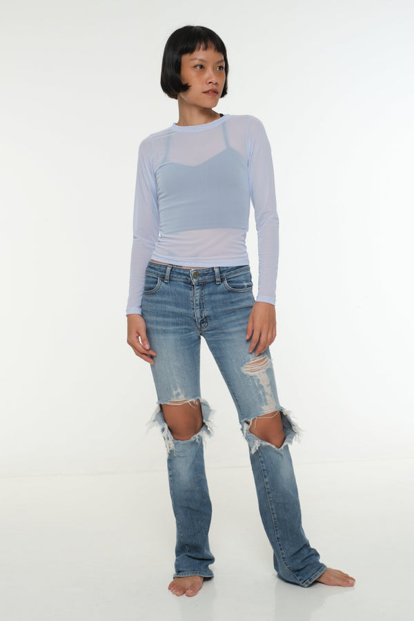 Mesh Top long sleeve in Sky - Manners London
