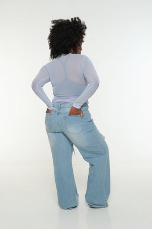 Mesh Top long sleeve in Sky - Manners London