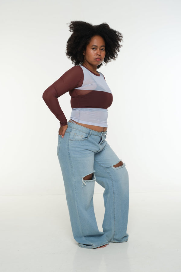 Mesh Top long sleeve in Sky and Pecan and Sky - Manners London