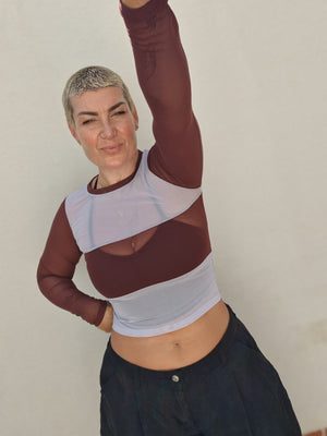 Mesh Top long sleeve in Sky and Pecan and Sky - Manners London