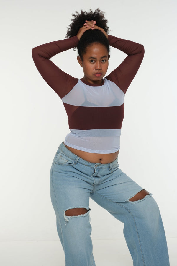 Mesh Top long sleeve in Sky and Pecan and Sky - Manners London