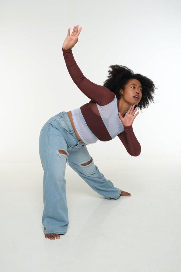 Mesh Top long sleeve in Sky and Pecan and Sky - Manners London