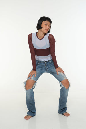 Mesh Top long sleeve in Sky and Pecan and Sky - Manners London