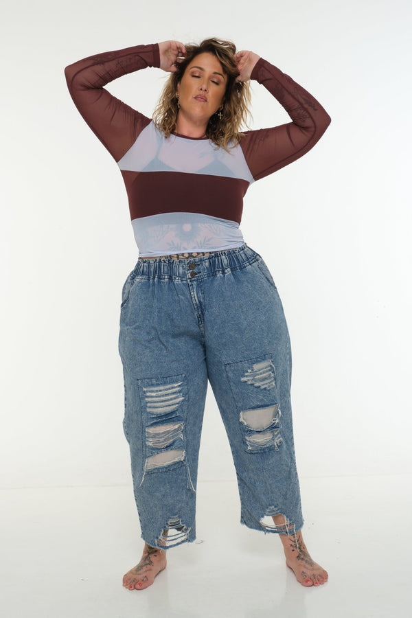 Mesh Top long sleeve in Sky and Pecan and Sky - Manners London
