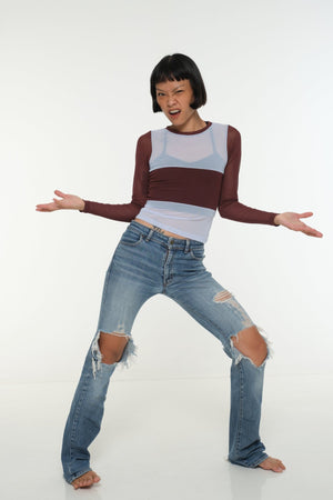 Mesh Top long sleeve in Sky and Pecan and Sky - Manners London
