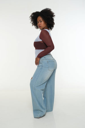 Mesh Top long sleeve in Sky and Pecan and Sky - Manners London