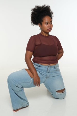 Mesh Top short sleeve in Pecan - Manners London