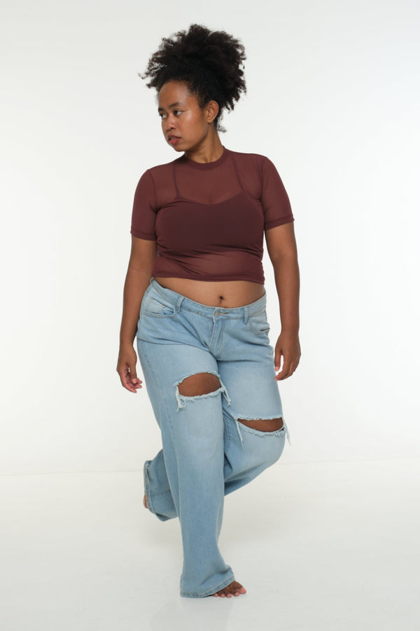 Mesh Top short sleeve in Pecan - Manners London