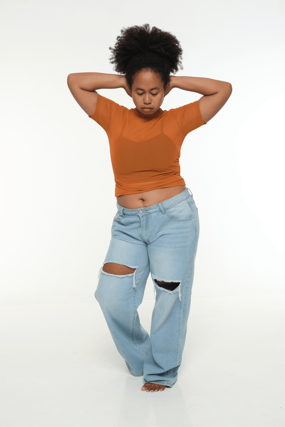Mesh Top short sleeve in Pumpkin - Manners London
