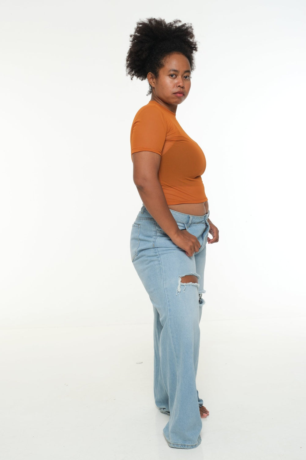 Mesh Top short sleeve in Pumpkin - Manners London