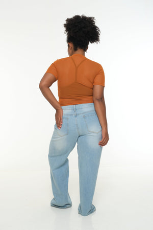 Mesh Top short sleeve in Pumpkin - Manners London