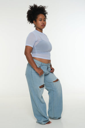 Mesh Top short sleeve in Sky - Manners London