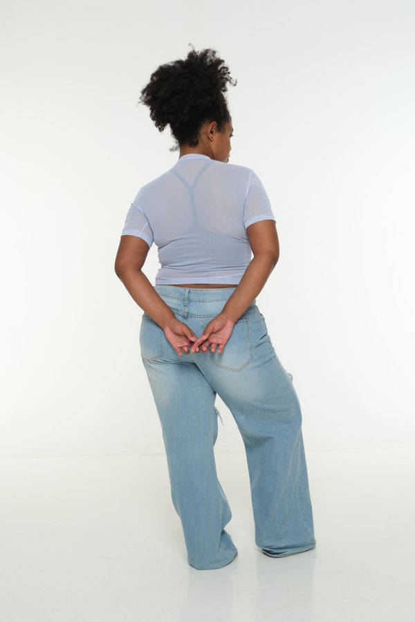 Mesh Top short sleeve in Sky - Manners London
