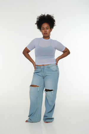 Mesh Top short sleeve in Sky - Manners London