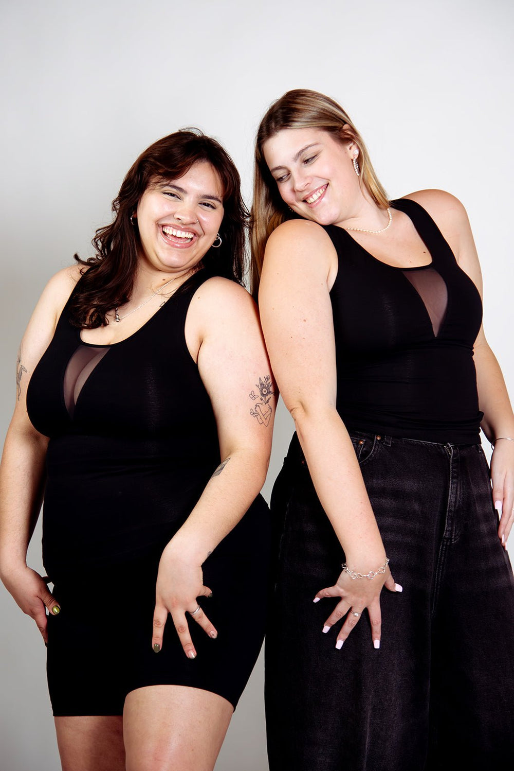Mesh V - Neck Full Length Top sleeveless in Black - Manners London