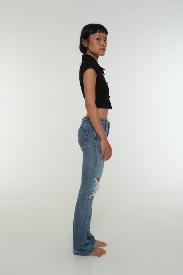 Mid Crop Button Shirt in Black - Manners London