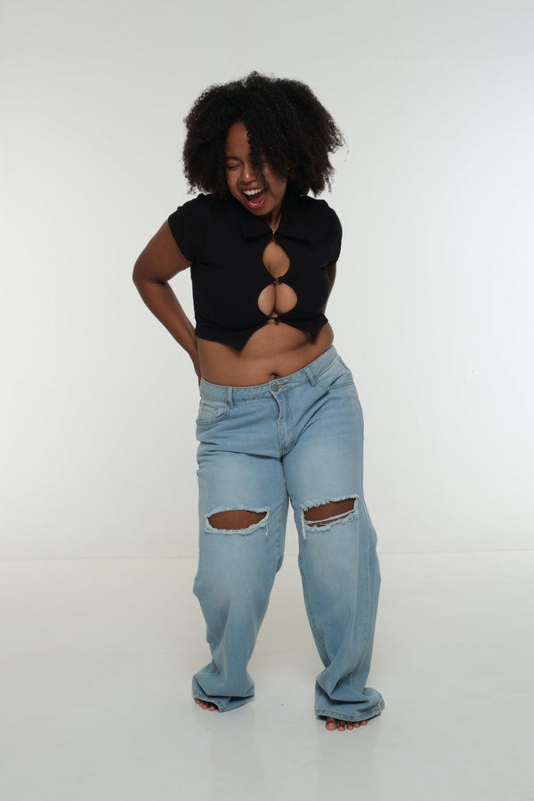 Mid Crop Button Shirt in Black - Manners London