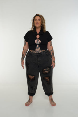 Mid Crop Button Shirt in Black - Manners London