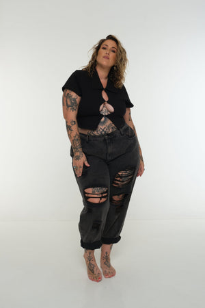 Mid Crop Button Shirt in Black - Manners London